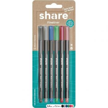 Share, Schreibstifte, Fineliner Y-11-11-02 sortiert 6St. (Grau, Blau, Grün, Rot, Schwarz, Orange)