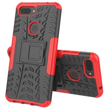 Coque Bumper Skin Case pour Xiaomi Mi 8 Lite, version Antichoc 2 en 1, protecteur d’écran en verre trempé, rouge