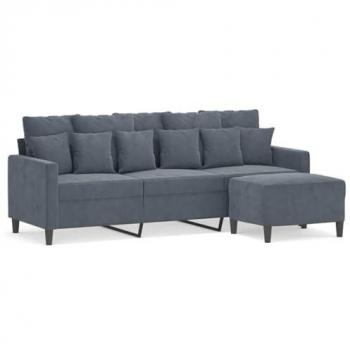 3-Seater Sofa with Footstool Dark Grey Velvet 180 cm