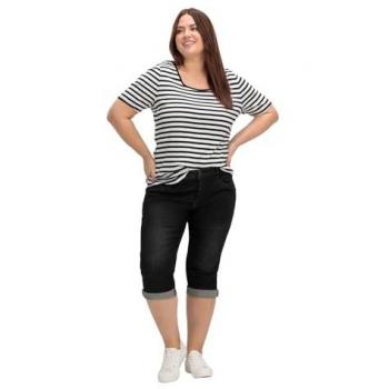 Sheego Schmale Caprijeans mit Used-Effekten in Schwarz, Größe 56