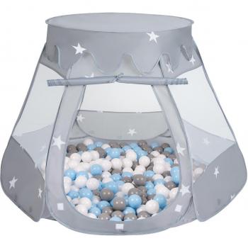 Selonis Kinder-Ballzelt grau/weiß/babyblau