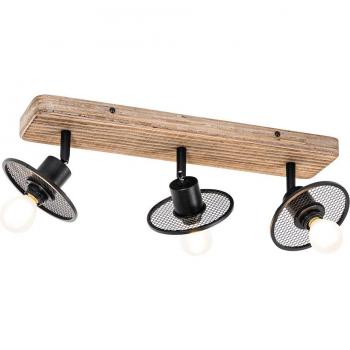 QAZQA Jasmijn Black and Wood 3-Light Ceiling Lamp