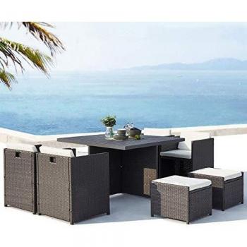 Salotto da giardino a incasso 8 posti resina intrecciata grigio/bianco sunset