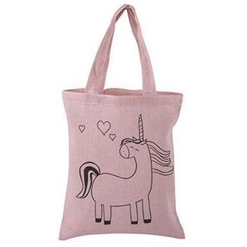 Sac de courses rose licorne, 20×25 cm, coton mixte