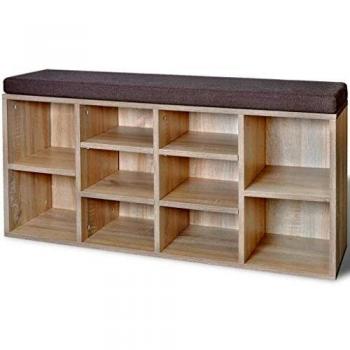 Oak Finish Shoe Storage Bench 10 Compartments