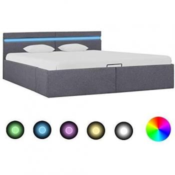 Elegant Grey 180x200cm Bed Frame with Integrated LED and Drawer Storage, Fabric Design