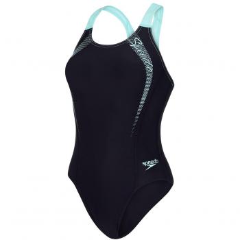 Speedo Women’s Sports Logo Medalist Swim Dress – Black/Green (Size 36)