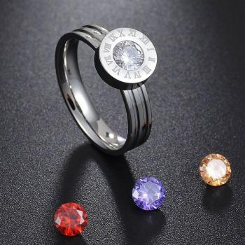 Anneau de mariage Letdiffery en acier inoxydable avec 4 pierres CZ et chiffres romains pour femmes