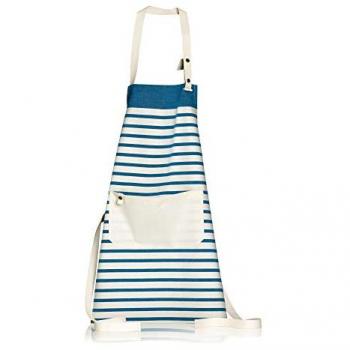 Tablier de cuisine Nalou Ivoire/Bleu 100% coton avec poche centrale et sangle ajustable – Motif imprimé coloré