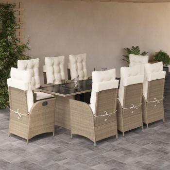 Poly Rattan 9-Piece Dining Set with Beige Cushions for Garden