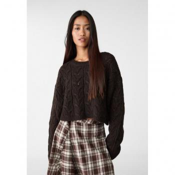 Cropped Brown Cable-Knit Sweater M