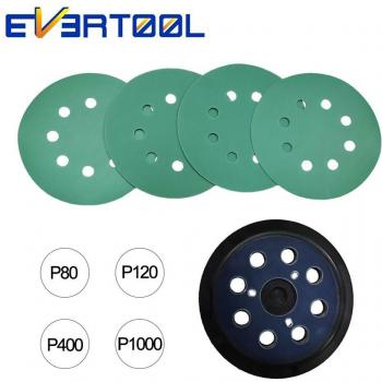 Disque de ponçage 5 pouces, grain 80/120, 8 trous, avec tampon de polissage, pack de 5 pièces
