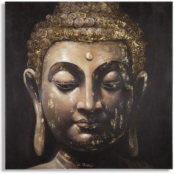 Dipinto Buddha Sognante 100x100cm, Cornice in Legno Verde