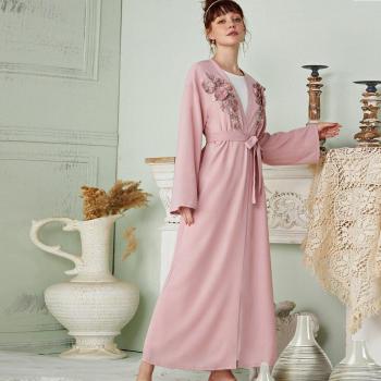 3D Flower Open Abaya Kimono for Women