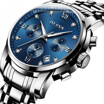Reloj OLEVS para hombre, cronógrafo de lujo, resistente al agua, acero inoxidable