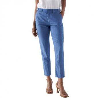 Pantalón Recto Cropped Slim de Mujer en Denim Claro