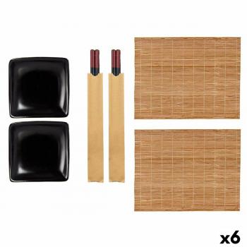 Juego de Sushi Negro Cerámico con Bambú, 6 piezas