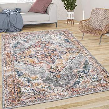 Tapis d’appoint gris et jaune, design orientale minimaliste, 60x100 cm