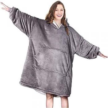 Oversized Sherpa Hoodie Sweatshirt Blanket for Men, Women, and Kids by Seogva (Gray)