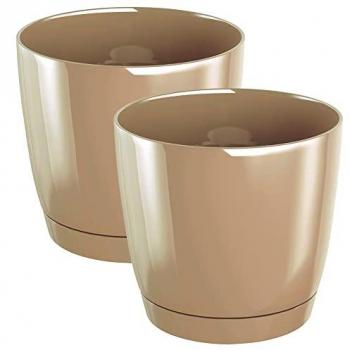 Maceta Coubi Round P de plástico color café con leche 28x28x26,2 cm (set de 2)