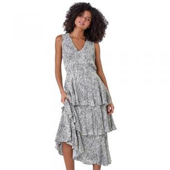 Dusk Women's Comfy V-Neck Sleeveless Abstract Animal Print Midi Dress