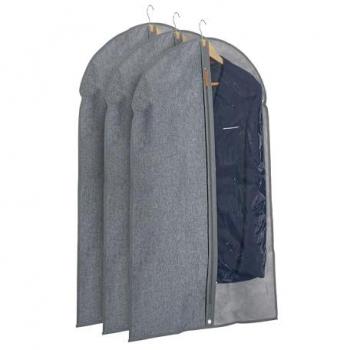 Fundas para trajes Relaxdays, set de 3, con cremallera, 99 x 58 cm, gris y transparente