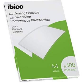 Ibico Gloss A4 200 Micron Clear Laminating Pouches, Set of 100