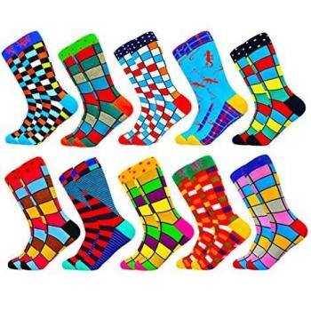 HIWEAR Men's Funky Design Cotton Dress Socks 5 Pack