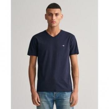 Gant T-shirt Slim Fit Collo a V Blu Marino S