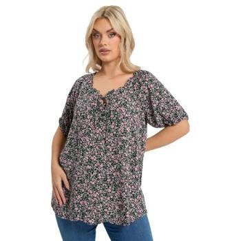Black Ditsy Floral Texture Top for Women – 14