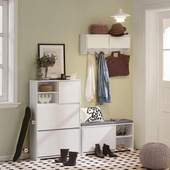 SoBuy FSR119-W Banc à Chaussures avec Coussin Rembourré, 1 abattant et 2 Compartiments Ouverts, 90x24x46cm, Blanc