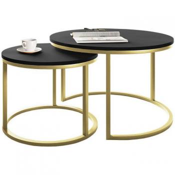 Comodino rotondo in truciolare laminato nero/dorato
