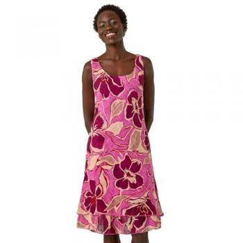 Vivid Fuchsia Floral Layered Dress