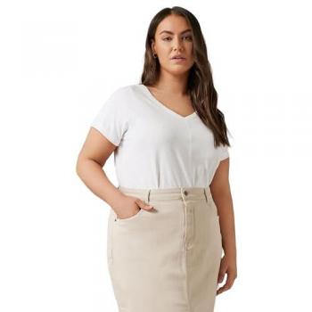 Damen Evans Curve T-Shirt aus 100 % Baumwolle – Weiß