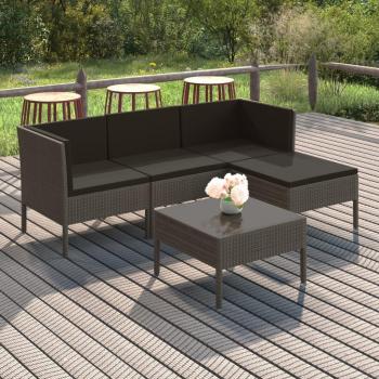 Muebles de jardín 5 pzas con cojines de ratán sintético gris