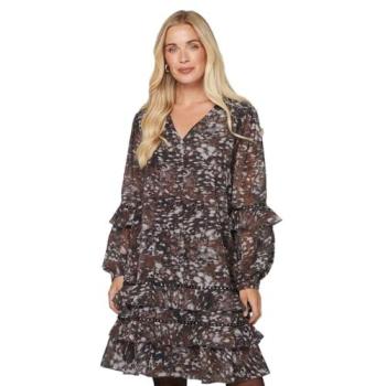 Wallis Chocolate Abstract Print Ruffle Shift Dress (Size 10)