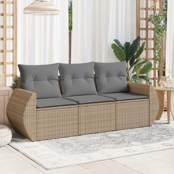 VidaXL Gartenlounge-Set 3-tlg. Garten-Sofagarnitur mit Kissen Beige Poly Rattan