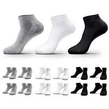 Pack 12 de Chaussettes QINCAO Performance Low Cut Unisex – Noir, Blanc, Gris