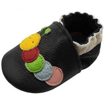 YIHAKIDS Chaussons Bébé Cuir Souple Caterpillar 0-6 Mois Noir