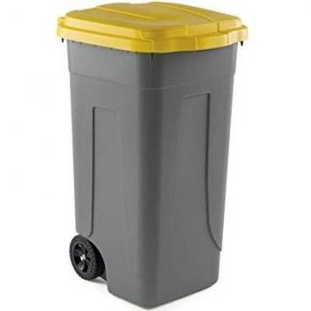 SSS Bidone Carrellato Per Raccolta Differenziata Grigio Lt. 100 Con Coperchio Giallo