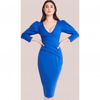 Goddiva Royal Blue Pleated Midi Dress
