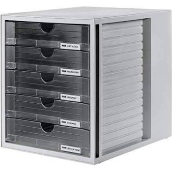 Desk Storage Systembox – 5 Drawer Grey, A4 & C4 Sizes