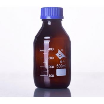 Bouteille de réactif en verre normal 500 ml, couvercle bleu