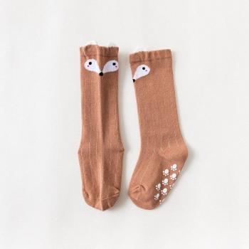 Calcetines de bebé, largos, antideslizantes, algodón, color blanco, con diseño de zorro, para 0 a 2 años