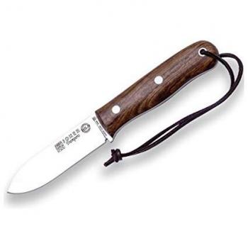 Cuchillo de caza y monte Trampero Joker CN113-P, mango de nogal, hoja de 10 cm, funda de piel marrón, incluye pedernal, útil para pesca y senderismo