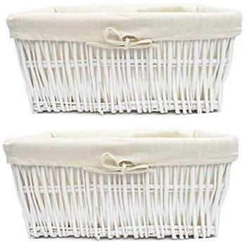 Set of 2 Large Deep Lined Kitchen Wicker Storage Baskets