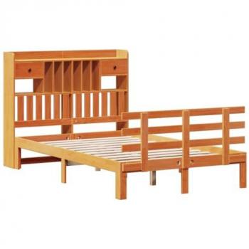 Bookcase Bed without Mattress Wax Brown 120x190 cm Small Double Solid Pine Wood