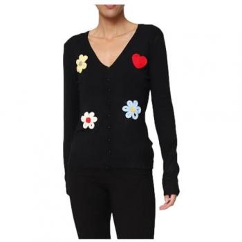 Gilet Cardigan Noir Femme, Style V-Épaule, Visco 100 %