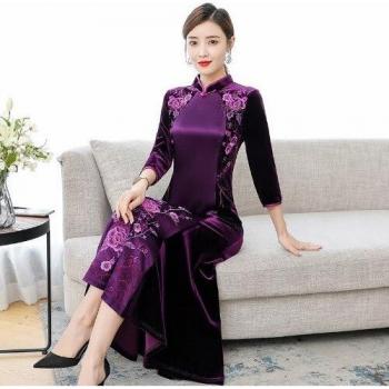 Cheongsam Court en Dentelle avec Imprimé Floral