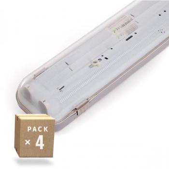 Pack 4 Pantallas LED Estancas 1200mm ABS/PC Clips Inox